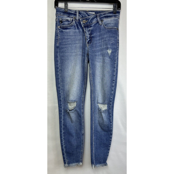 Kancan Women's Size 24 Destroyed High Rise Raw Hem Off Center Denim Jeans - Picture 1 of 9